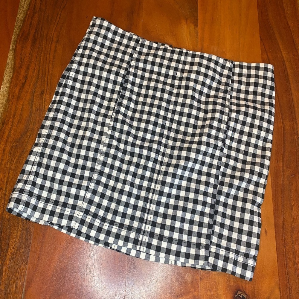 Free People Black White Gingham Check Stretch Mini Skirt Women’s 12 Prep Spring